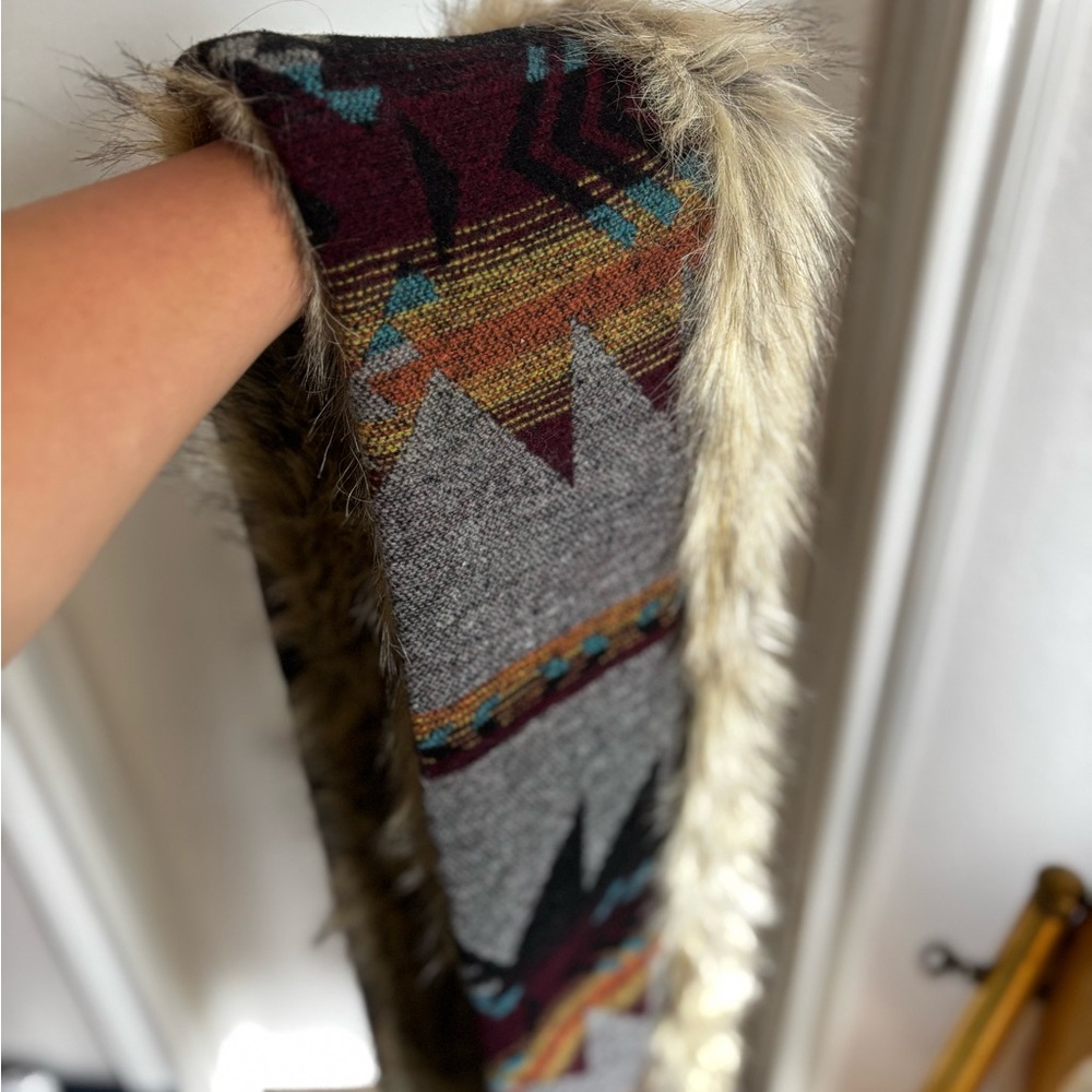 Fabulous Furs Infinity Patterned Scarf with Fur Trim